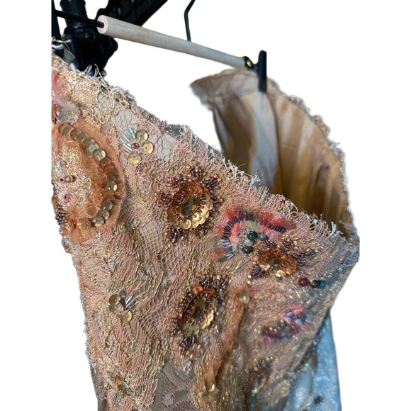 Terani Women’s Gown Champagne Gold Strapless Beaded Sweetheart Neckline size 18 - Picture 10 of 11